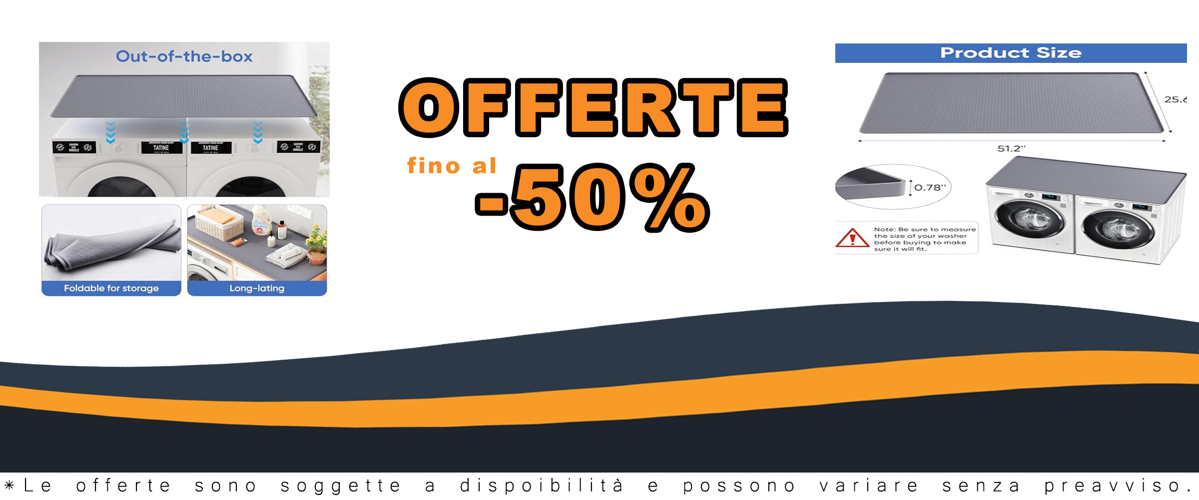 Copertura per lavatrice e asciugatrice 130 x 25,6 cm in silicone antiscivolo e impermeabile