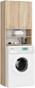 BDW Mobile armadio per lavatrice, 180 x 64 x 30 cm, mobile alto per il bagno con scaffali, colore rovere sonoma