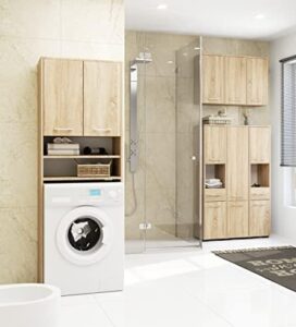 BDW Mobile armadio per lavatrice, 180 x 64 x 30 cm, mobile alto per il bagno con scaffali, colore rovere sonoma