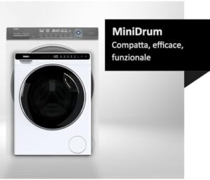 Haier Mini Drum Lavatrice Slim 5 Kg, modello bianco con carica frontale e trattamento antibatterico ABT.