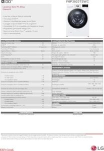 LG AI DD F0P3020TSWC Lavatrice 20kg, a Carica Frontale, Capacità XL, Bianco