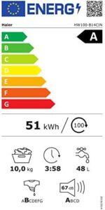 Haier HW100-B14CIN Lavatrice 10 Kg, Carica Frontale, 1400 Giri, Motore Direct Motion, Trattamento Antibatterico, Classe A, Bianco, 59x60x85 cm