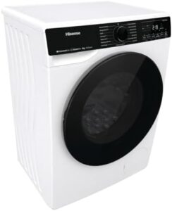 Lavatrice Hisense WF5V843BWSIT a carica frontale con capacità 8 kg, 1400 rpm, programma rapido e funzione vapore.