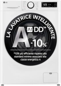Lavatrice LG AI DD F4R3011NSWB con capacità 11 kg, motore Direct Drive e lavaggio a vapore.