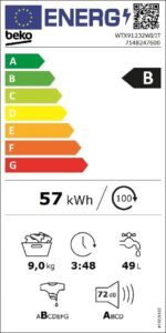 Beko LAVATR.WTX91232WI-IT 9KG B, lavatrice con capacità di 9 kg e funzione SteamCure