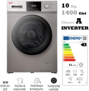 AKAI Lavatrice AQUA101400 Silver VAP.clA vista laterale