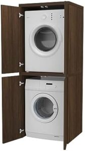 Mobile VE.CA per lavatrice e asciugatrice color Wengè, elegante e funzionale, progettato per ottimizzare lo spazio nella lavanderia.