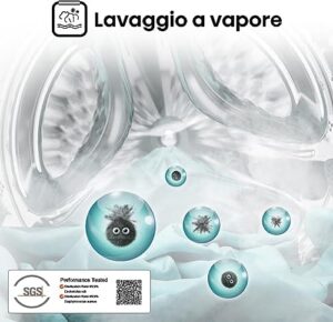Lavatrice Hisense WFQE9014EVJM a carica frontale 9 Kg, 1400 rpm, classe A, con display LED e programma rapido.