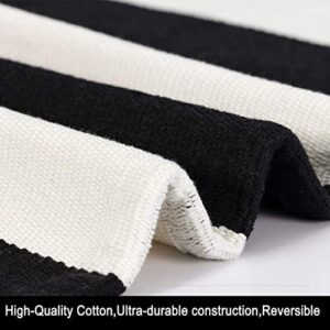 Tappeto bianco e nero a righe, perfetto per ingresso e esterni, 90 x 140 cm, tessuto a mano e lavabile in lavatrice