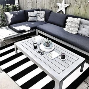 Tappeto bianco e nero a righe, perfetto per ingresso e esterni, 90 x 140 cm, tessuto a mano e lavabile in lavatrice