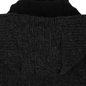 Cardigan lungo da donna Shakaloah Woodcord Ziphood nero, lavorato a mano in 100% lana naturale, con cappuccio e fodera in pile per il massimo del calore e dello stile.