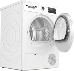 Asciugatrice Bosch WTH85V18II Serie 4 a pompa di calore con capacità di 8 kg e funzioni avanzate come EasyClean, Cestello Lana e Programma Rapido