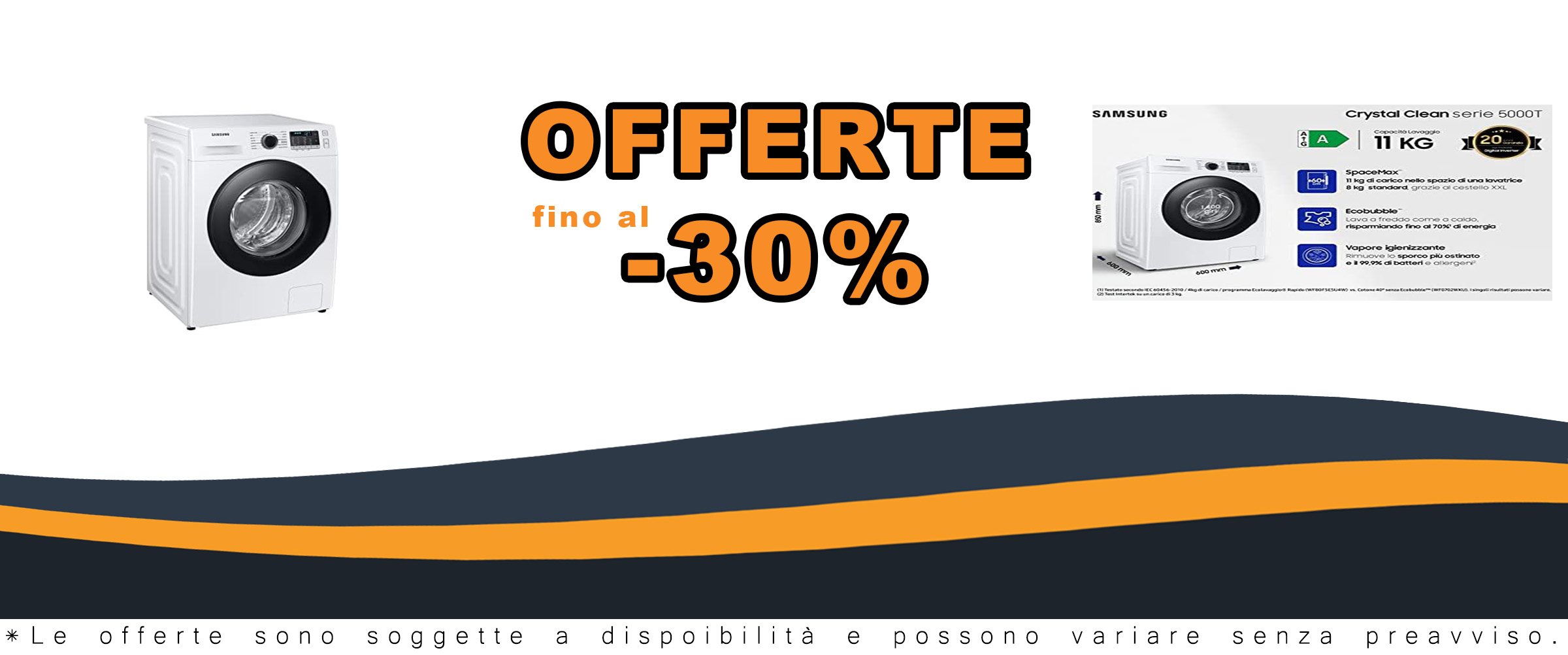 Lavatrice Samsung WW11BGA046ATET in funzione, con capacità 11 Kg e motore Inverter per un lavaggio silenzioso ed efficiente.