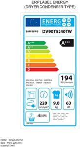 Samsung Asciugatrice Ai Control DV90T5240TW/S3 con pompa di calore e WiFi