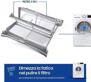 Samsung Asciugatrice Crystal EcoDry DV90CGC2A0TE/ET, con pompa di calore, sensore Optimal Dry e filtro 2 in 1.