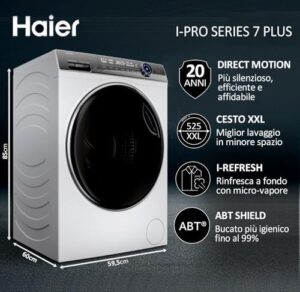 Lavatrice Haier I-Pro Serie 7 Plus HW110-B14IGIEUIT, carica frontale da 11 kg con tecnologia avanzata e vapore