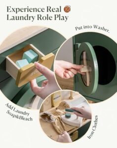 Immagine del ROBUD Lavatrice Cucina Giocattolo Set per Bambini con suono realistico e ferro da stiro in legno