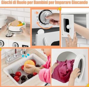 RELAX4LIFE Cucina Legno per Bambini, Set completo con microonde, forno e lavatrice, ideale per stimolare la creatività dei bambini.
