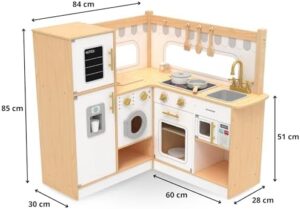 Mamabrum Cucina Angolare in Legno per Bambini 3+, gioco interattivo con accessori, forno, microonde, lavatrice e frigorifero