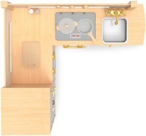 Mamabrum Cucina Angolare in Legno per Bambini 3+, gioco interattivo con accessori, forno, microonde, lavatrice e frigorifero