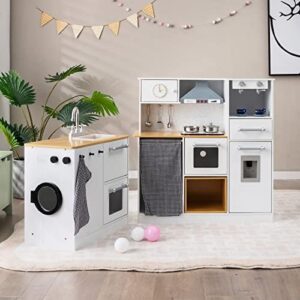 COSTWAY Cucina Giocattolo per Bambini in legno con lavatrice, macchina da caffè, forno, microonde, lavello e luci