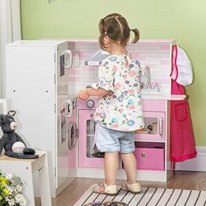 HOMCOM Cucina Giocattolo per Bambini 3-6 Anni con Luci e Utensili da Cucina Realistici, in MDF e PP, 84x93.5x85 cm, Bianca e Rosa