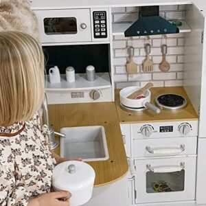 HOMCOM Cucina Giocattolo per Bambini 3-6 Anni in Legno con Suoni, 14 Accessori, Forno, Lavandino e Frigo, 82x65x87cm, Bianco