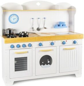 Leomark Cucina Saint Tropez in Legno, gioccatolo per bambini, accessori per cucina fornello, lavatrice, lavastoviglie, Dimensioni; 106,5x32x107 cm