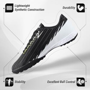Vizari Tesoro Turf - Scarpe da calcio per bambini e bambine, con suola in poliuretano resistente, lavabili in lavatrice, con tomaia sintetica, trazione superiore per tutte le superfici, Nero/Bianco,