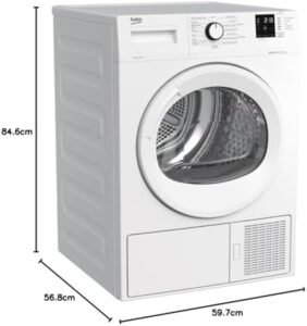 Beko - DRX823N - Asciugatrice Standard 8kg, Classe A++, linea estetica Basic, Display Digit, oblò bianco con manopola bianca, Partenza ritardata 0-24h, Dimensioni AxLxP: 84,6x59,7x56,8cm.