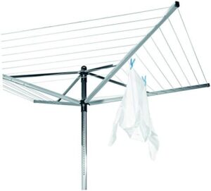 Brabantia - Stendibiancheria a Ombrello Lift-O-Matic - 50m di Spazio per Stendere - Regolabile Lavoro All'altezza (129-187 cm) - con Picchetto 45mm - Metallic Grey - ø 295cm