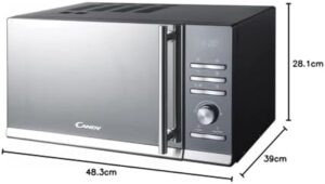 Candy CMGE23BS Forno a Microonde con Grill, 23 Litri, 900W, Piatto girevole diametro 245 mm, 6 Livelli di Potenza, Libera Installazione, 48.3x 39x28.1 cm, Nero