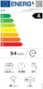 EVVO Lavatrice 12 kg Caricamento frontale Nature 12, 1350 rpm, Classe energetica A, Motore Inverter, tamburo diamante ePROTECT, Steam Wash, Lavaggio rapido 15', Hygiene Pro (12 kg, Inox)