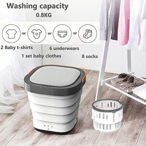 Mini lavatrice portatile pieghevole da campeggio (altezza piegata: 9.3 cm) da campeggio, viaggi, dormitori, turbo lavatrice timer regolabile a tre velocità (Gray+Essiccazione)