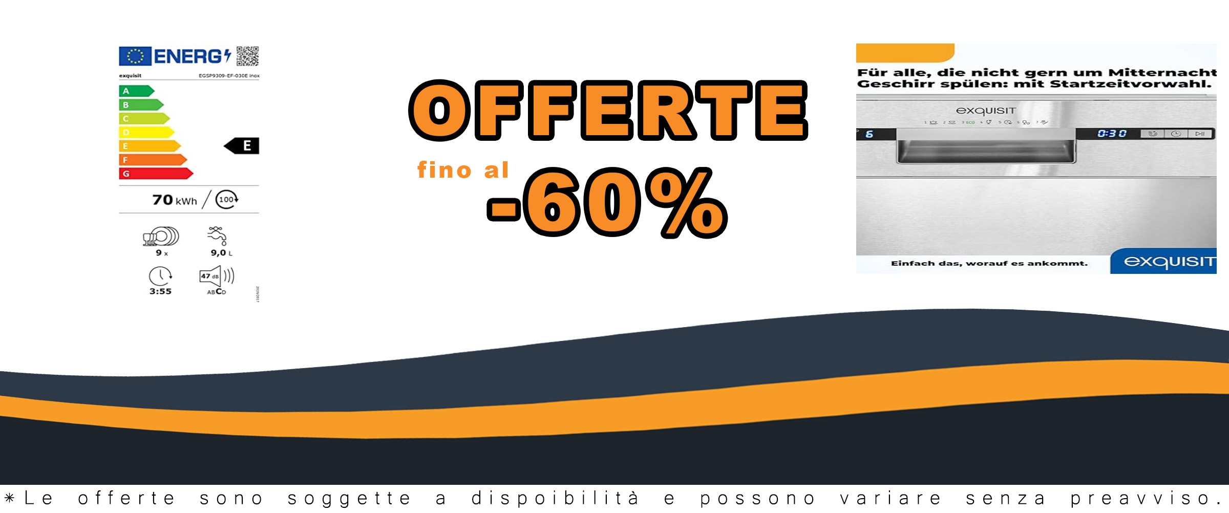 Exquisit Lavatrice da incasso EGSP9309-EF-030E inox | frontale in acciaio inox | 9 coperture | Inox