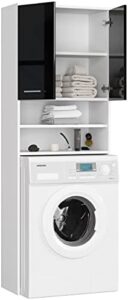 AKORD | Colonna da bagno per lavatrice da incasso | Mobile Alto con 2 ante, 2 ripiani aperti | Mobile Contenitore Bagno | Cassettiera per lavatrice | 64x180x30 cm | Peso 30 kg | Bianco/Nero Lucido