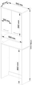 AKORD | Colonna da bagno per lavatrice da incasso | Mobile Alto con 2 ante, 2 ripiani aperti | Mobile Contenitore Bagno | Cassettiera per lavatrice | 64x180x30 cm | Peso 30 kg | Bianco/Nero Lucido