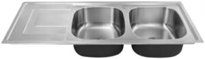 Omeere, 1x lavello da cucina, in acciaio inox 304, spessore del materiale 0,8 mm, lavello, lavello, lavello da incasso, rettangolare, 2 vasche 116 x 50 (ripiano per lavello a sinistra)