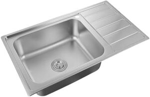 Omeere Lavello in acciaio inox 304 18/8 0,8 mm, lavello da incasso 1 seno 86 x 50 x 18 cm, lavello da cucina, piccolo, rettangolare (interruttore a destra)