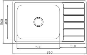Omeere Lavello in acciaio inox 304 18/8 0,8 mm, lavello da incasso 1 seno 86 x 50 x 18 cm, lavello da cucina, piccolo, rettangolare (interruttore a destra)