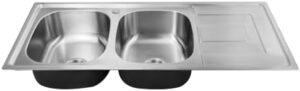 Omeere, 1x lavello da cucina, in acciaio inox 304, spessore del materiale 0,8 mm, lavello, lavello, lavello da incasso, rettangolare, 2 vasche 116 x 50 (ripiano per lavello a destra)