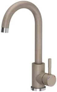 Lavello singolo da incasso in granito, 46 x 49 cm, per cucina, colore selezionabile tra beige o nero, rettangolare, con tappo a saltarello e sifone, Beige