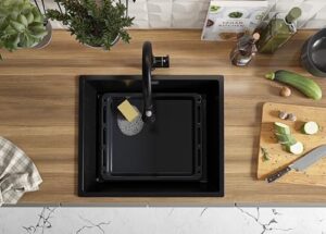 Lavello da Cucina Nero 56x47cm, Lavandino da Cucina a 1 vasca + Sifone Classico, Lavabo da Cucina Incasso al mobile 60cm - London Slim di Primagran