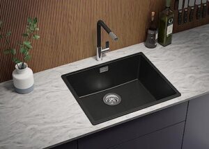 Lavello da Cucina Nero 56x47cm, Lavandino da Cucina a 1 vasca + Sifone Classico, Lavabo da Cucina Incasso al mobile 60cm - London Slim di Primagran
