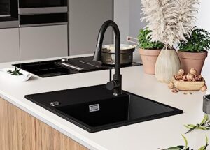 Lavello da Cucina Tutto Nero 62x50cm, Lavandino da Cucina a 1 vasca + Sifone Classico, Lavabo da Cucina Incasso al mobile 45cm - Ibiza di Primagran