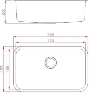 Omeere 75,5 x 46 - Lavello da incasso, in acciaio inox 304, spessore del materiale 0,8 mm, rettangolare, lavello da cucina per sottopiano grande, grande