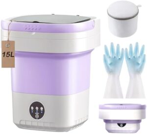 Lavatrice portatile da 13 litri con 3 modalità di pulizia, cestello rimovibile centrifuga, design pieghevole, include borsa per la biancheria e guanti, TPE e silicone alimentare per viaggi,