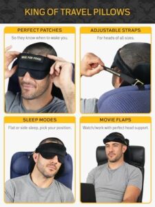 Sleeper Hold Cuscino da viaggio – Vera esperienza di sonno su lunghi voli – Fascia per la testa con mascherina per gli occhi – Super morbido, leggero, facile da trasportare e lavabile in lavatrice