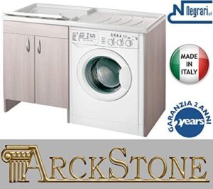 Negrari Eco Lavatoio Coprilavatrice Montato Vasca Lavatrice Colore Olmo Anta Battente Mobile Legno Nobilitato Idrofugo Vasca Asse Plastica Interno Bagno Lavanderia