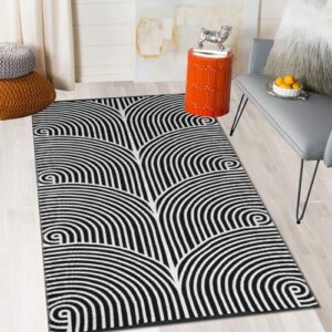 Tappeto Tiffasea in cotone nero e bianco, ideale per soggiorno, cucina, ingresso e bagno, lavabile in lavatrice e reversibile